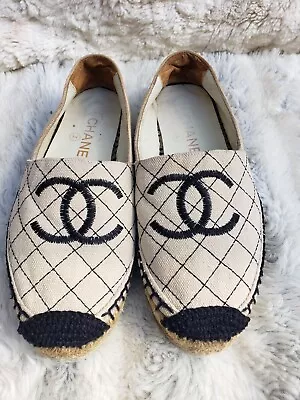 Chanel Interlocking CC Logo Quilted Canvas Espadrilles Size.35 • £144.67