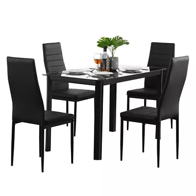 5PCS Glass Dining Table Set Tempered W/4 Chairs Kitchen Room Seat Home Furniture • $135.99