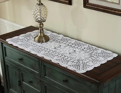 15 X27  White Vintage Hand Crochet Lace Doily Table Runner Mats Dresser Scarf • $11.69