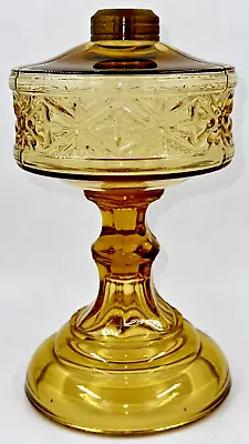 Antique CROSS DIAMOND BAND Amber Glass Kerosene Or Oil Stand Lamp THURO 1 315-h • $105