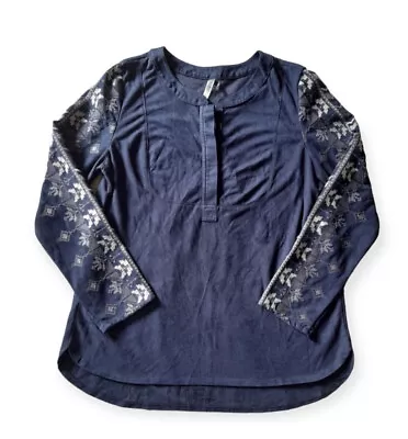 Monoreno Navy Blue  Embroidered Long Sleeve Boho Western Top See Size In Photos • $12.84