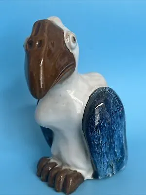 Stoneware Vulture Bird Figurine Buzzard White Cobalt Blue & Brown 7”Tall • $33.99