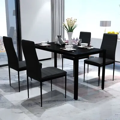 $472.95 • Buy 5 Pcs Modern Dining Table And Chairs Set Glass Top 4 Seater Faux Leather Seat