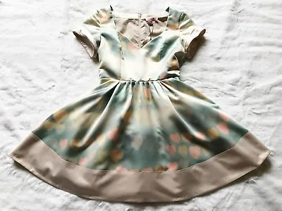 TED BAKER Heart Print Satin Sweetheart Fit & Flare Full Skirt Dress Party 2 10 S • £79.99