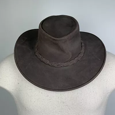 Vtg Minnetonka The Fold Up Hat Brown Leather Indiana Jones Cowboy Western Small • $25