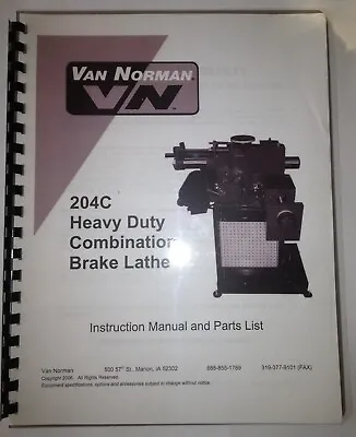 Van Norman 204c Brake Lathe Machine Manual • $17