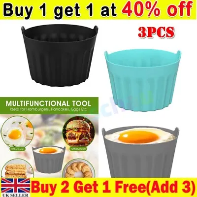 3Pcs Air Fryer Egg Poacher Moulds Silicone Liners Pot Ramekins·For All Air·Fryer • £4.32