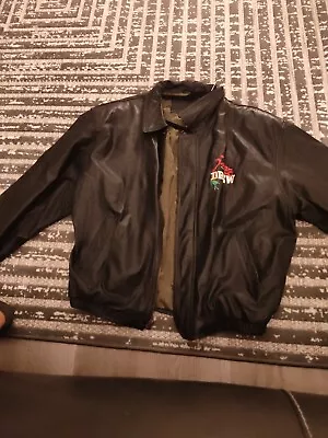 Men's Black Leather Bomber Jacket Sz Xl Quilted Lining Unique Monogram • $29