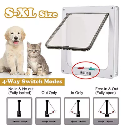 4 Way Pet Door Cat Puppy Dog Magnetic Lock Lockable Safe Flap Door Frame ABS • £7.19