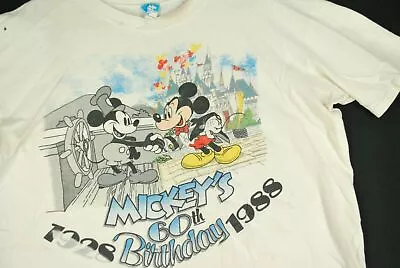 Vintage 80s Mickey Mouse Birthday Disney 1988 T Shirt Single Stitch Crop Top L • $39.99