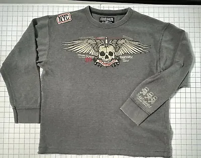 Ecko Unltd Skull Wings Crew Neck Size XL Graphic Grey Sewn Patches Vintage Y2K • $42.99