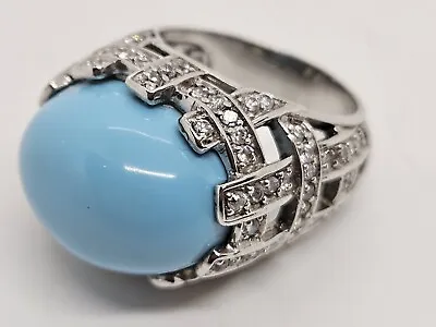 Vintage Ladies Sterling Silver .925 Cocktail Ring W/Blue Stone & Diamond Accents • £47.49