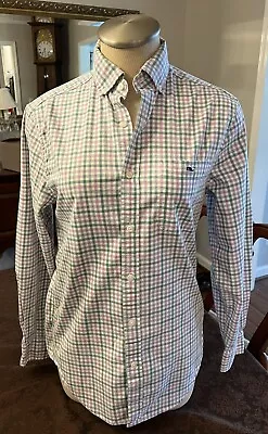 Vineyard Vines Tucker Mens Shirt XS Green Gingham Button Front Whale Shirt • $12