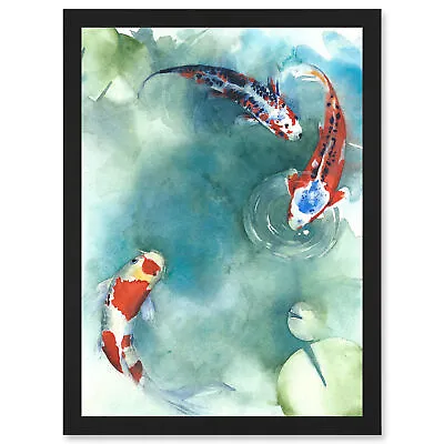 Japanese Koi Carp Fish With Lilies Framed A3 Wall Art Print • £26.99