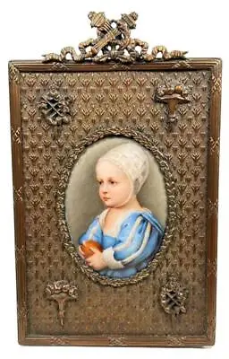 Van Dyck Son King Charles Porcelain Plaque Ormolu Miniature Portrait Painting • $129.05