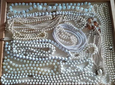 Vintage Modern Faux Pearl White  Bead Necklace Lot 17 PC  • $29.96