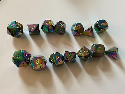 2 Sets Iridescent 7 RPG Dice Set Polyhedral DND Dungeons Dragons Solid Metal 2 • $19.99