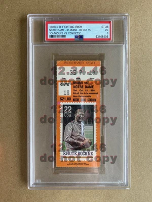 $429 • Buy CATHOLICS Vs CONVICTS TICKET STUB 1988 NOTRE DAME/MIAMI HURRICANES HOLTZ/JOHNSON