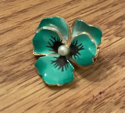 Vintage Enamel Metal Pansy Flower Lapel Hat Pin Tiny Pearl In Center EUC • $2.99