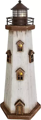 Wooden Lighthouse With Lights Nautical Tabletop Figurine Beach Themed Ornaments  • £103.62