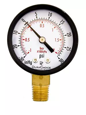 1-1/2  Utility Vacuum Pressure Gauge - Blk.Steel 1/8  NPT Lwr Mnt -30HG/30PSI • $4.81