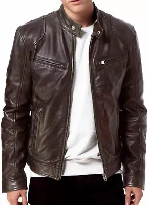 Premium Genuine Cow-Hide Leather Biker Jacket Real Brown Vintage Jacket For Men • $145