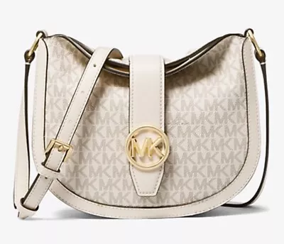 Michael Kors Gabby Small Foldover Hobo Crossbody Bag Light Cream Signature • $99.99