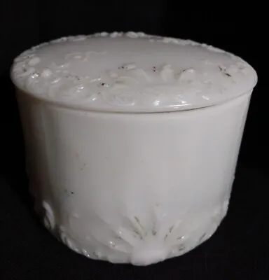 Vintage Victorian Vanity Trinket Box Paint Loss On Milk Glass Powder Jar W/ Lid • $14.40