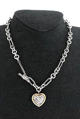 David Yurman 18k Sterling Silver Figaro Sculpted Cable Heart Toggle Necklace 16  • $499.99