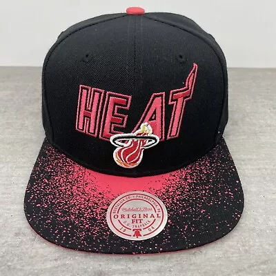 Mitchell & Ness Miami Heat ‘Spray Paint' Snapback Hat - Black/Coral/Red • $32.99