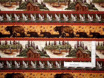 Boat Cabin Bear Stripe Fabric Wilderness Trail Cotton By Blank Textiles Yard • $10.98