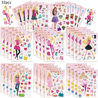 32Pcs Barbie Theme Make-A-Face Stickers Laptop Luggage DIY Decals Kids Toy Gifts • $16.49