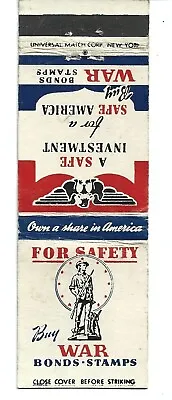 Vintage 1940's World War 2 Matchcover A Safe Investment For A Safe America • $3.99