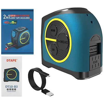 DTAPE 2 In 1 /40M Digital Laser Tape Measure Silent USB Rechargeable LCD Display • £15.29