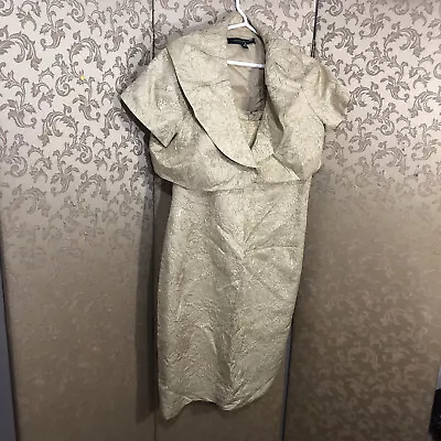 Carmen Marc Valvo Gold Metallic Mother Of The Bride Groom Dress Suit Size 12 • $49.99