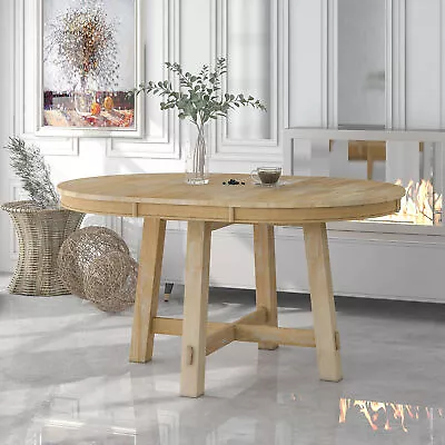 TREXM Farmhouse Extendable Round Dining Table With 16  Leaf (Natural Wood) • $500.06