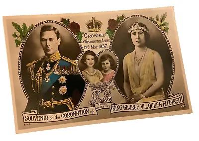 Vintage Postcard Coronation Souvenir Of King George Vi & Queen Elizabeth 1937 • £3.95