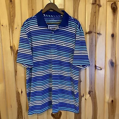Vineyard Vines Polo Shirt L Blue White Whale Stripe Golfer Performance Mens • $17.95