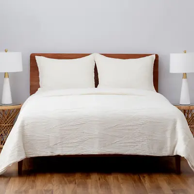 Berkshire Life Pleated Wave 3 Piece Comforter & Sham Bedding Set Ivory Queen New • $59.99