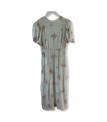 Free People Chiffon Floral Embroidered Summer Retro Dress Mint Green US 2 UK 6 • $35.76