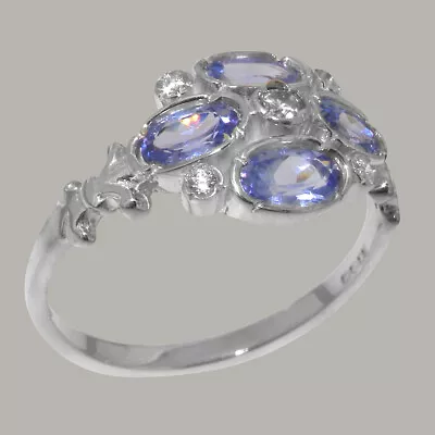 9k White Gold Natural Diamond Tanzanite Womens Cluster Ring - Sizes J To Z • £489