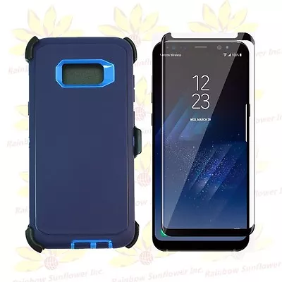 Navy Samsung S8 Case W/ Tempered Glass Screen & Clip Fits Otterbox Defender • $22.02