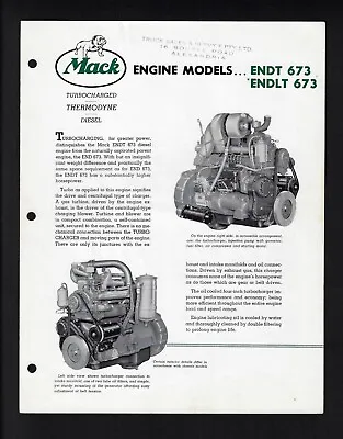 Mack Trucks Endt & Endlt 673 Engines 4 Page Specifications Brochure March 1959 • $17.81