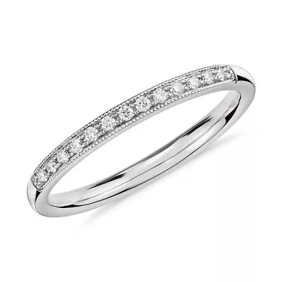 BLUE NILE Petite Milgrain Platinum DIAMOND 0.07 Ct Wedding RING Band Sz 4 $990 • $445