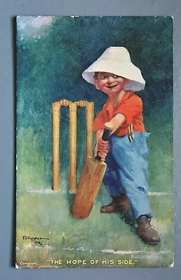 R&L Postcard: EP Kinsella Boy Playing Cricket Langsdorff 1917 • £6