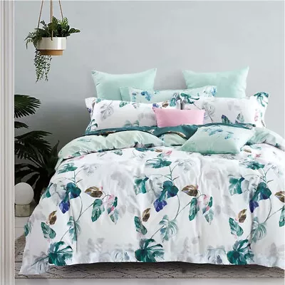 $49 • Buy 100% Cotton Quilt Doona Duvet Cover Set Pillowcase Bedding All Size Plantain