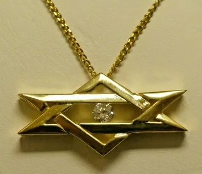 Jose Hess 18k Yellow Gold Jewish David Star Pendant W/ 0.15 Ct Diamond 16  Chain • $899