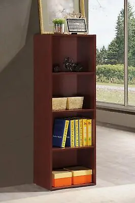 Hodedah 4-Shelf Wood Bookcase In Mahogany Space-Saving & Stylish Storage • £31.99