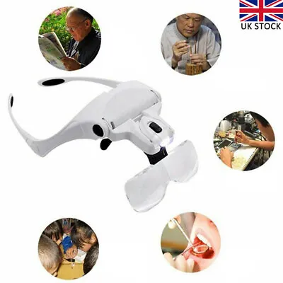 LED Head Magnifying Glasses Headset Headband Magnifier Lam With Light Hands-Free • £13.99