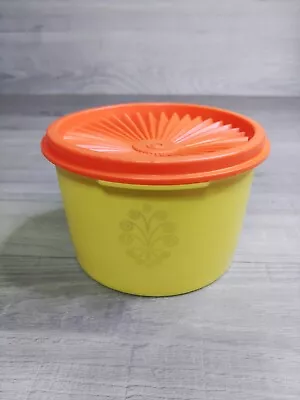 Vintage Tupperware Small Servalier Canister Yellow 1297-14 & Orange Lid 812-43 • $9